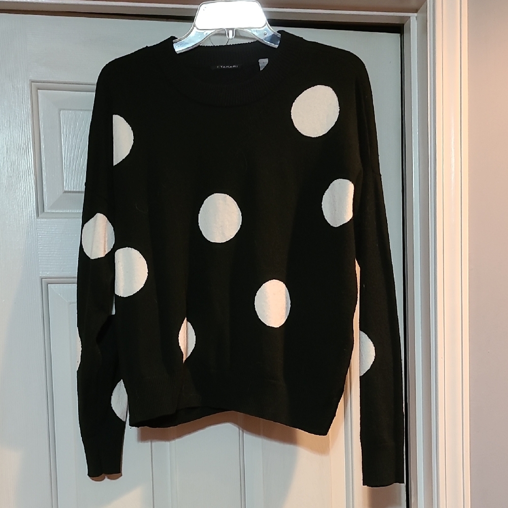 Elie Tahari Black Crewneck Sweater with White Polka Dots